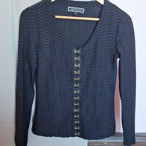 Melanie Lyne Black Hook-and-Eye Textured Cardigan Blouse